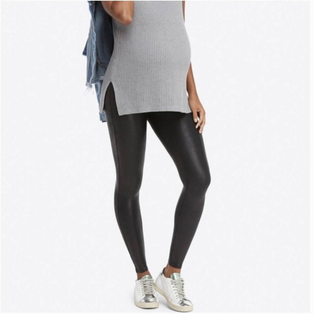 First Kick Maternity Black Vegan Faux Leather Pants Leggings Small S